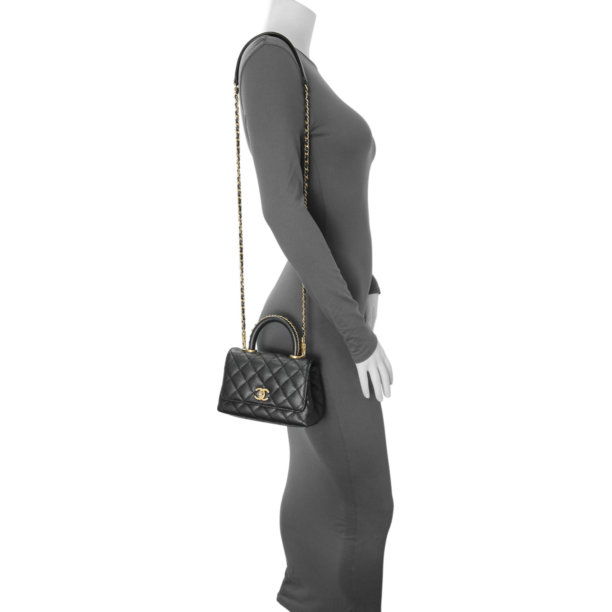 Chanel Black Caviar Quilted Extra Mini Coco Handle Handbags Chanel