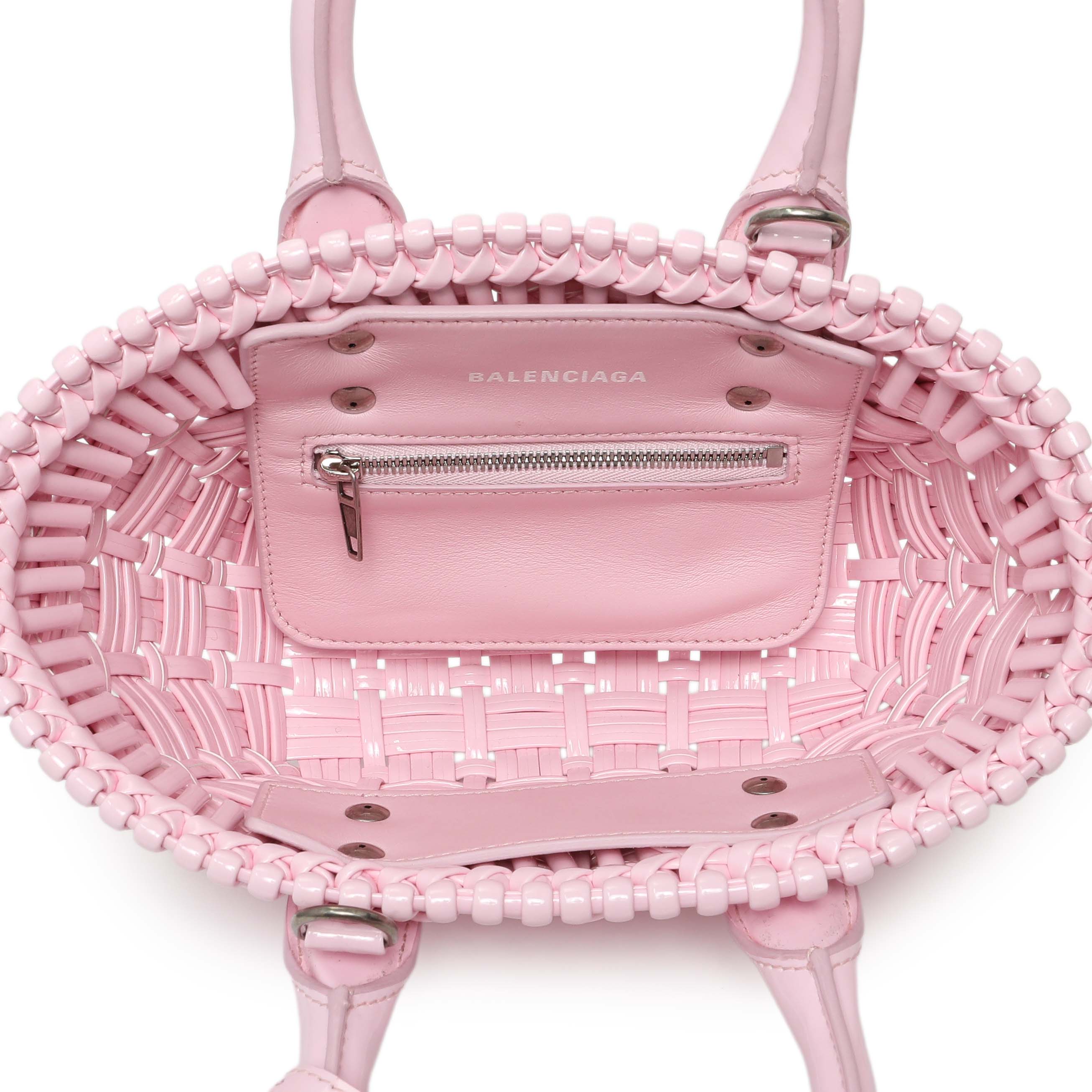 Balenciaga Pink Faux Calfskin Braided Varnished XXS Bistro Basket