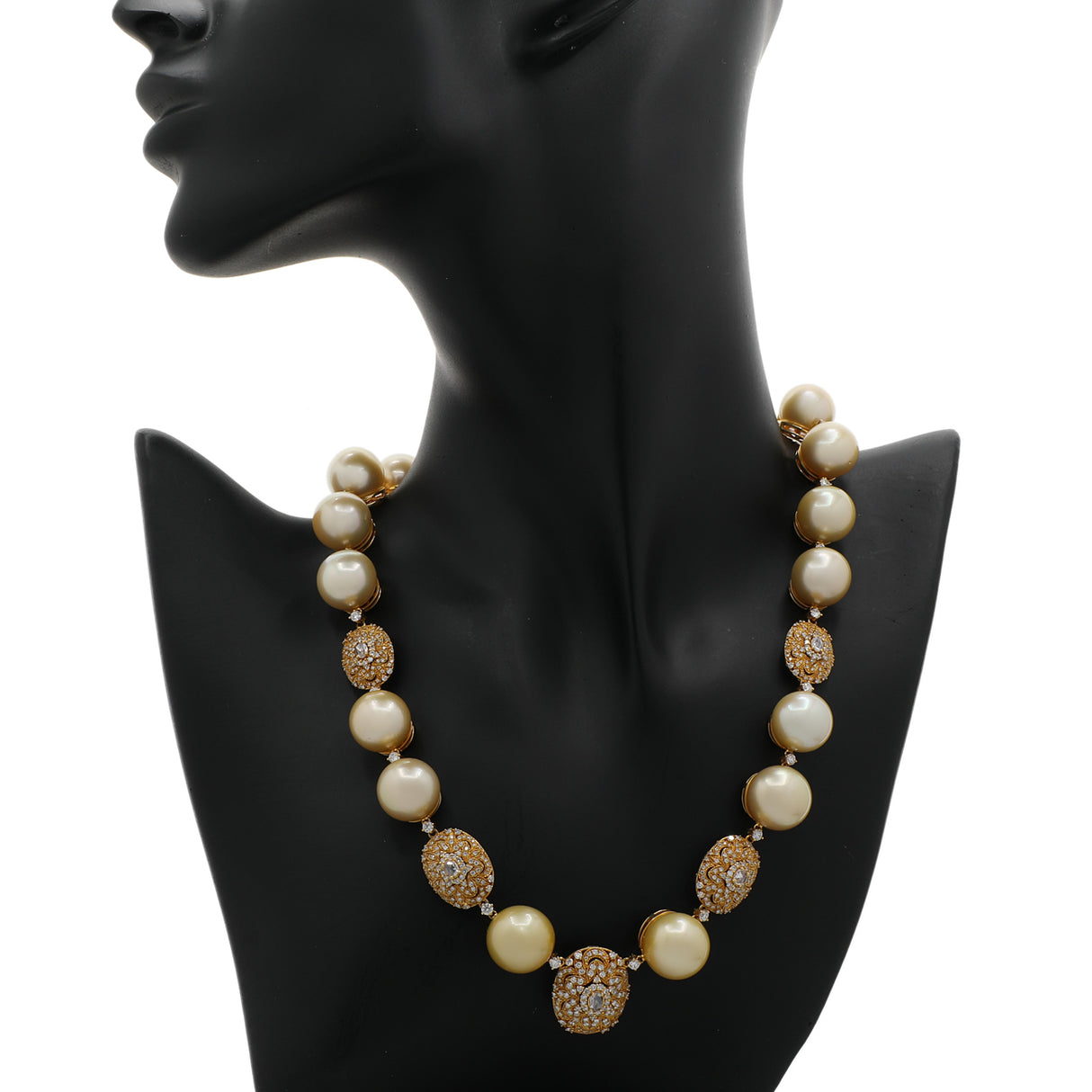 18K Yellow Gold South Sea Pearl Diamond Necklace Fine Jewellery Modaselle