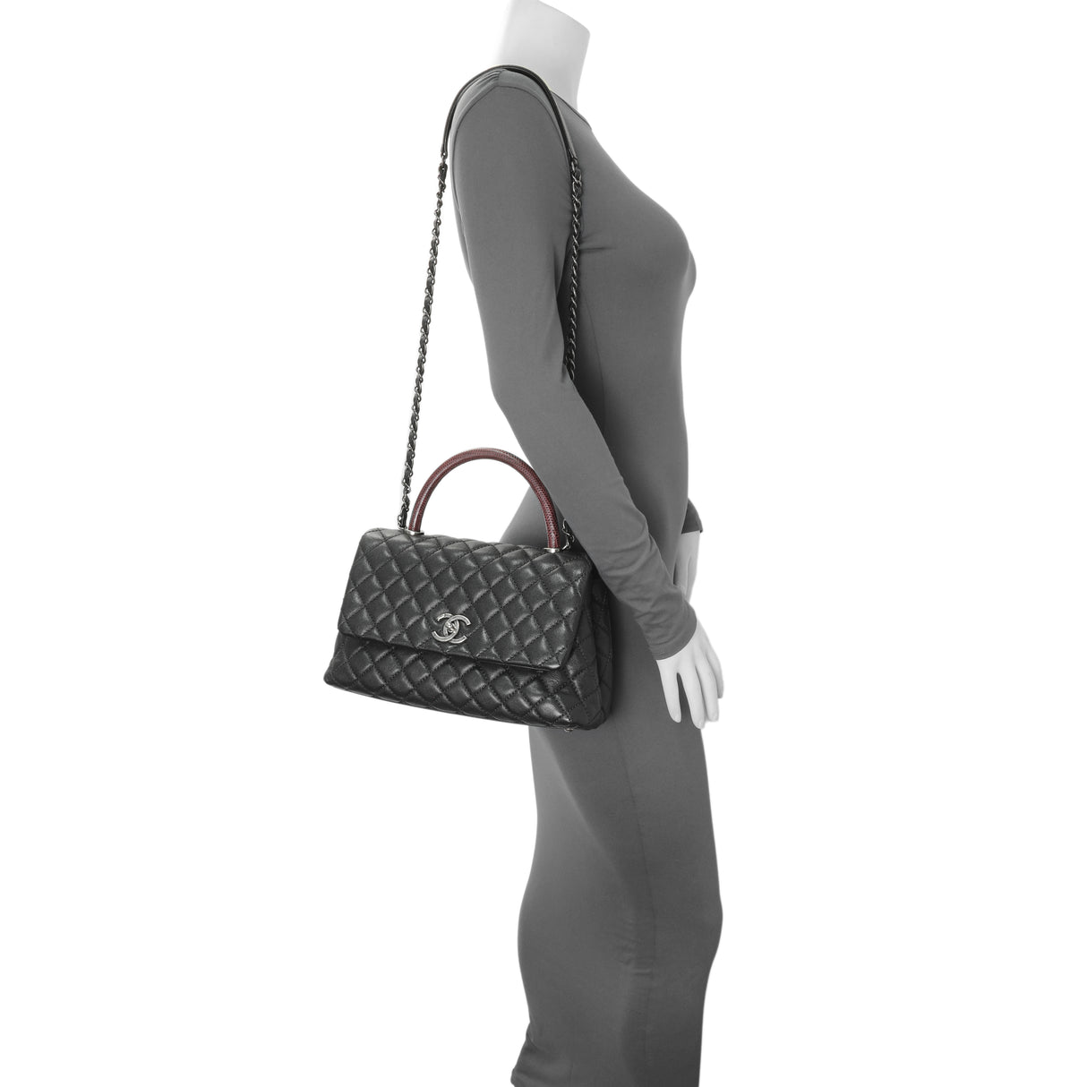 Chanel Black Caviar Lizard Embossed Quilted Small Coco Handle Flap Handbags Chanel