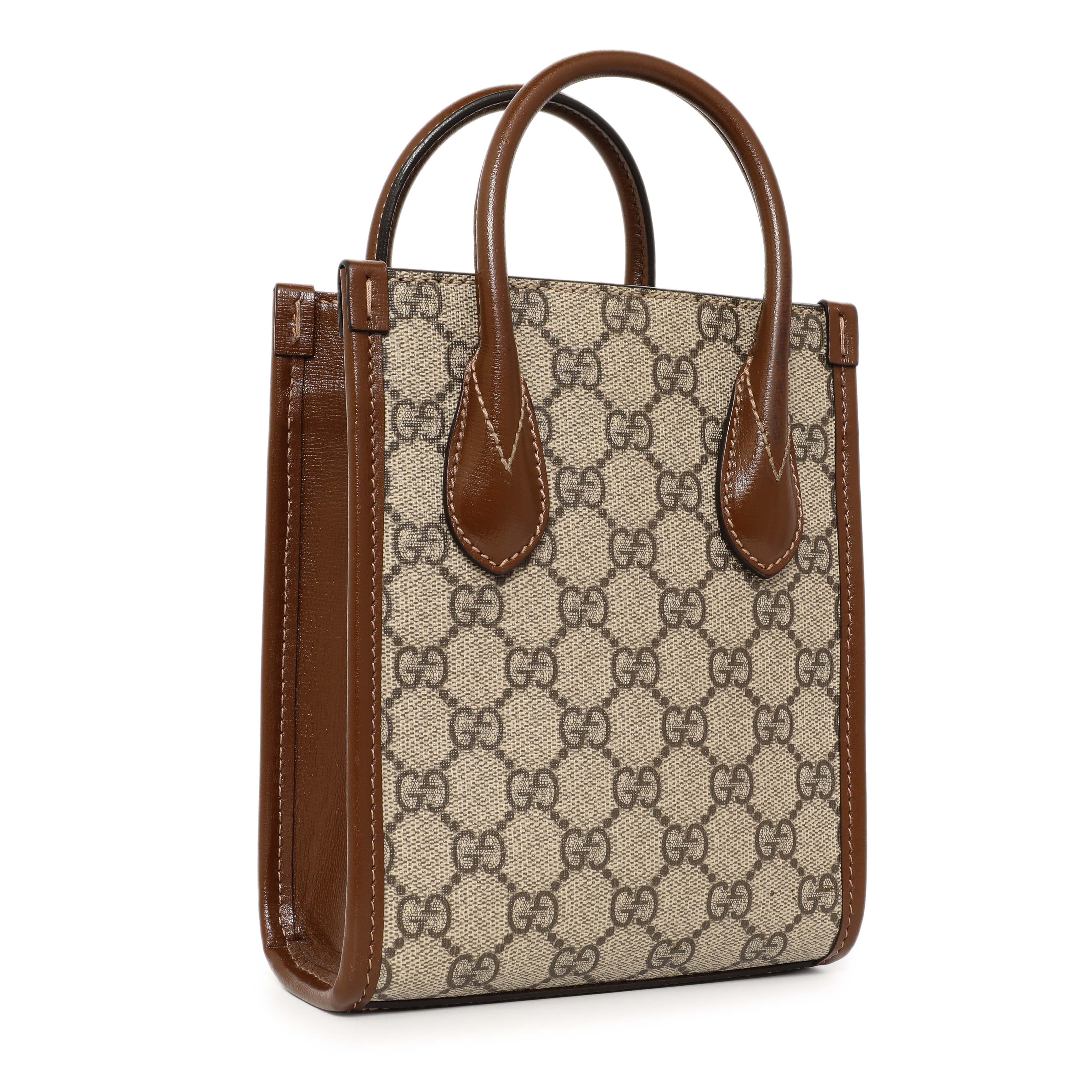 Gucci Brown GG Supreme Canvas Interlocking GG Tote Mini