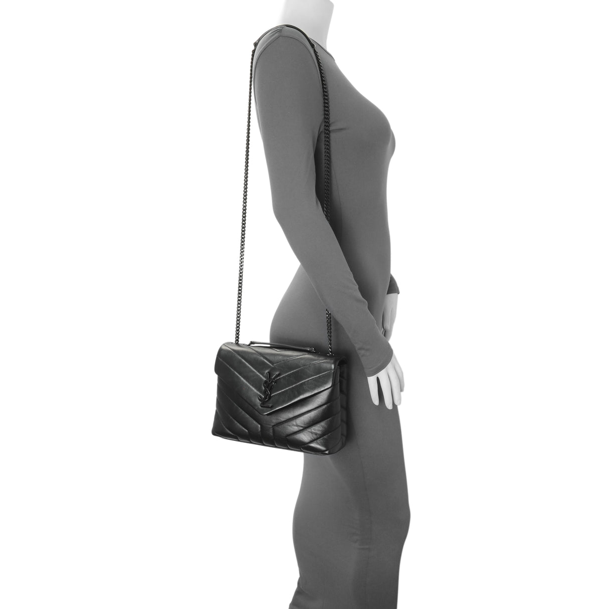 Saint Laurent Black Calfskin Y Quilted Monogram Small Loulou Chain Satchel Handbags Saint Laurent