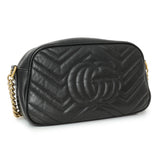 Gucci Black Calfskin Matelasse Small GG Marmont Chain Shoulder Bag Handbags Gucci