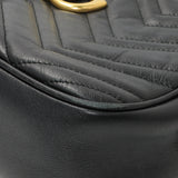 Gucci Black Calfskin Matelasse Small GG Marmont Chain Shoulder Bag Handbags Gucci