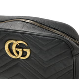 Gucci Black Calfskin Matelasse Small GG Marmont Chain Shoulder Bag Handbags Gucci