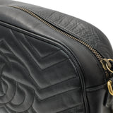 Gucci Black Calfskin Matelasse Small GG Marmont Chain Shoulder Bag Handbags Gucci