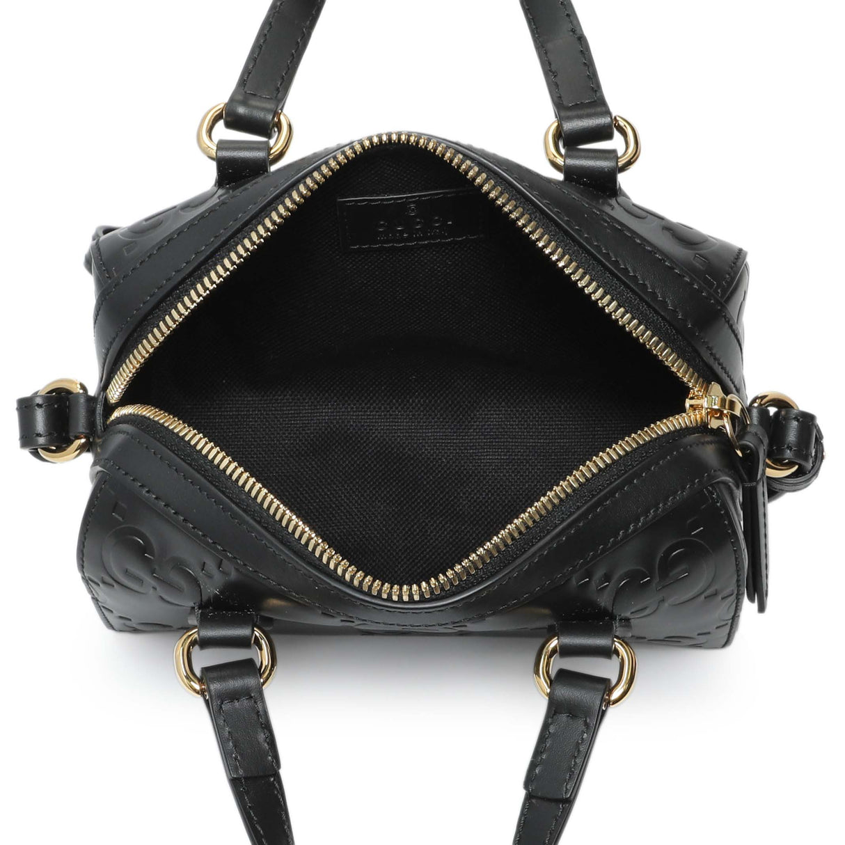 Gucci Black Calfskin Jumbo GG Embossed Super Mini Top Handle Bowler Bag Handbags Gucci