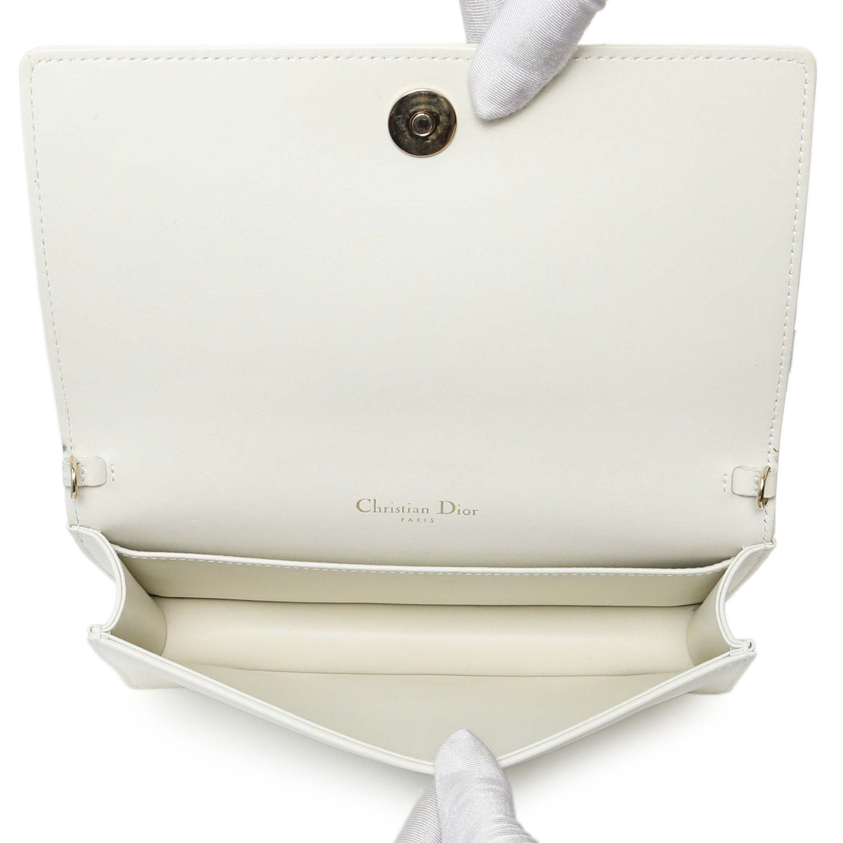 Christian Dior White Lambskin Cannage Lady Dior Pouch with Chain Handbags Christian Dior