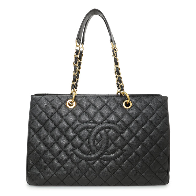 Chanel Black Quilted Caviar XL Grand Shopping Tote GST Handbags Chanel