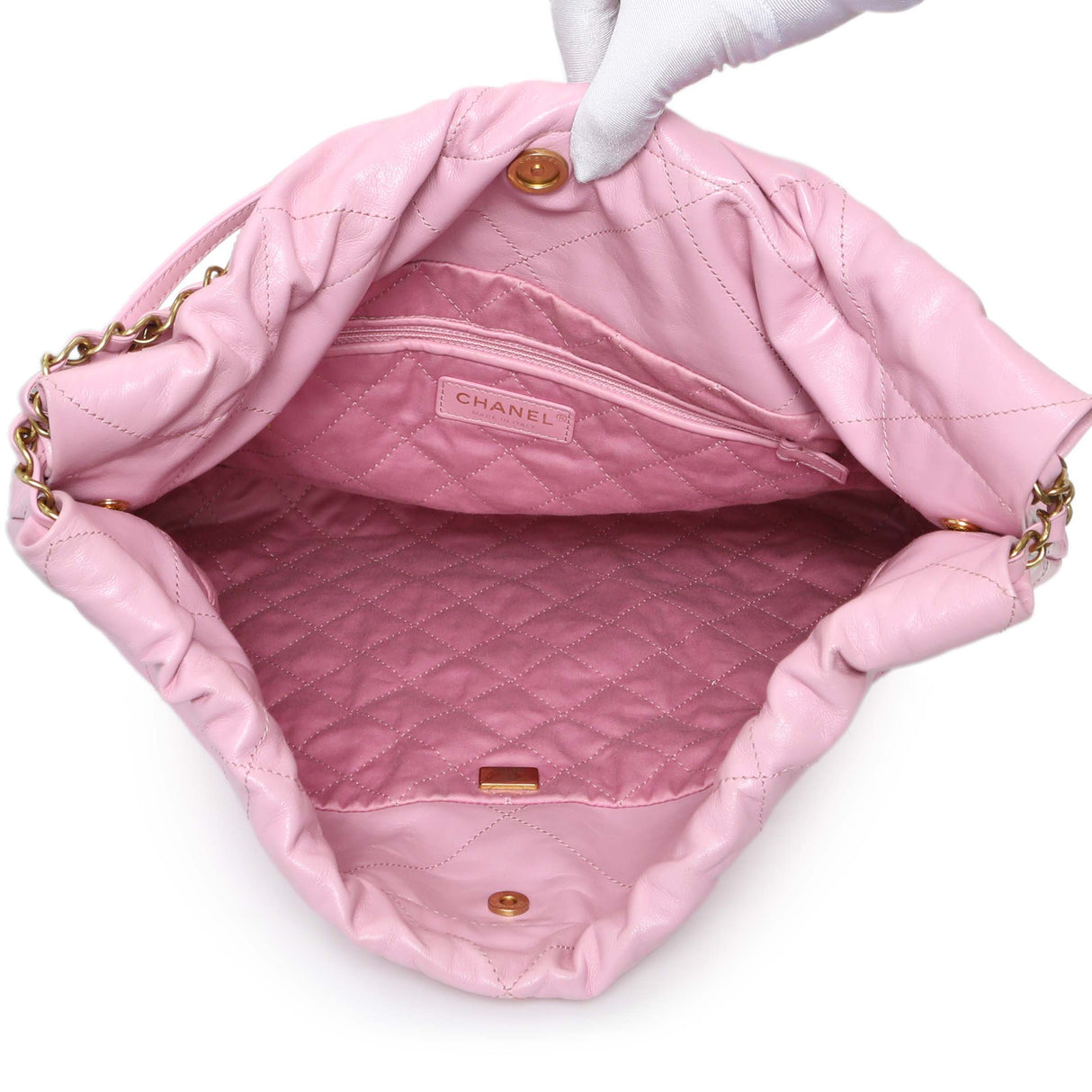 Chanel Pink Shiny Calfskin Large Chanel 22 Handbags Chanel