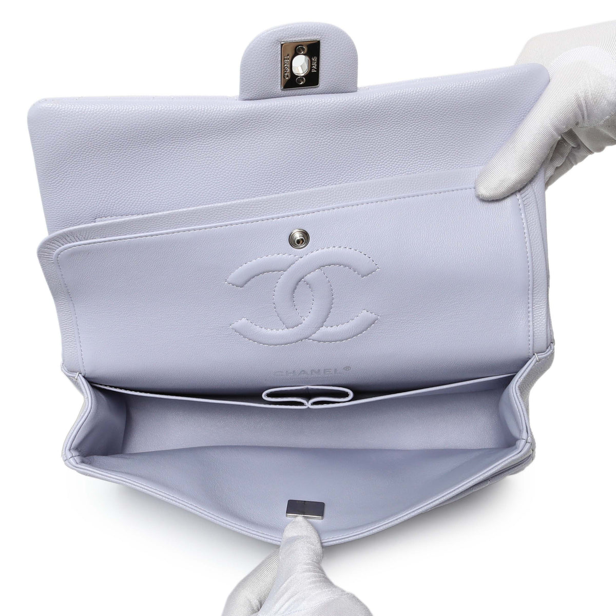 Chanel Purple Quilted Caviar Medium Double Flap Handbags Chanel