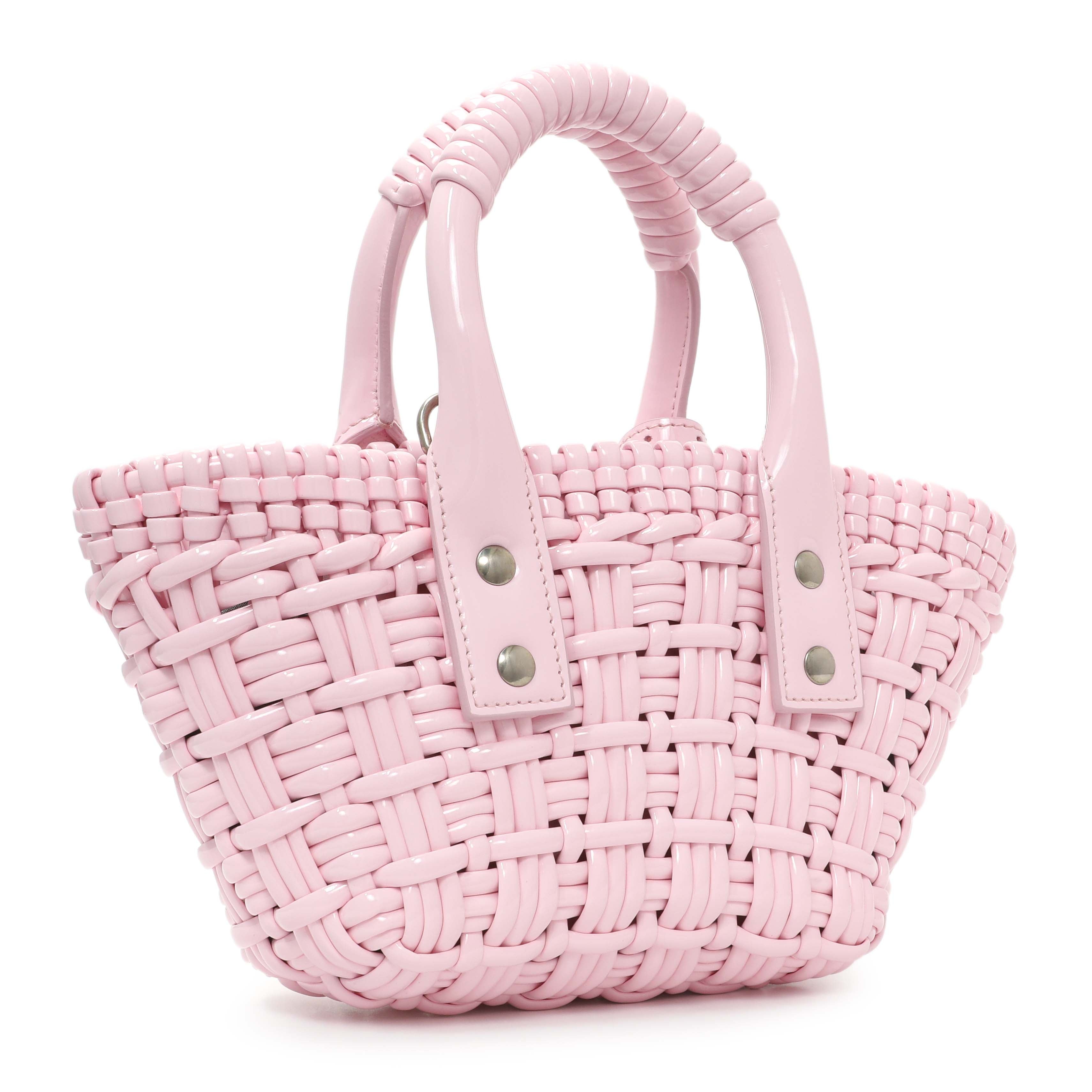 Balenciaga Pink Faux Calfskin Braided Varnished XXS Bistro Basket