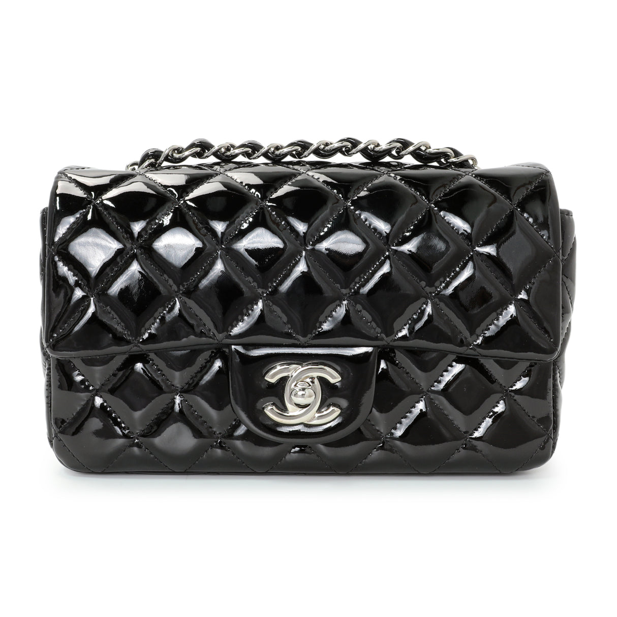 Chanel Black Quilted Patent Mini Rectangular Flap Handbags Chanel