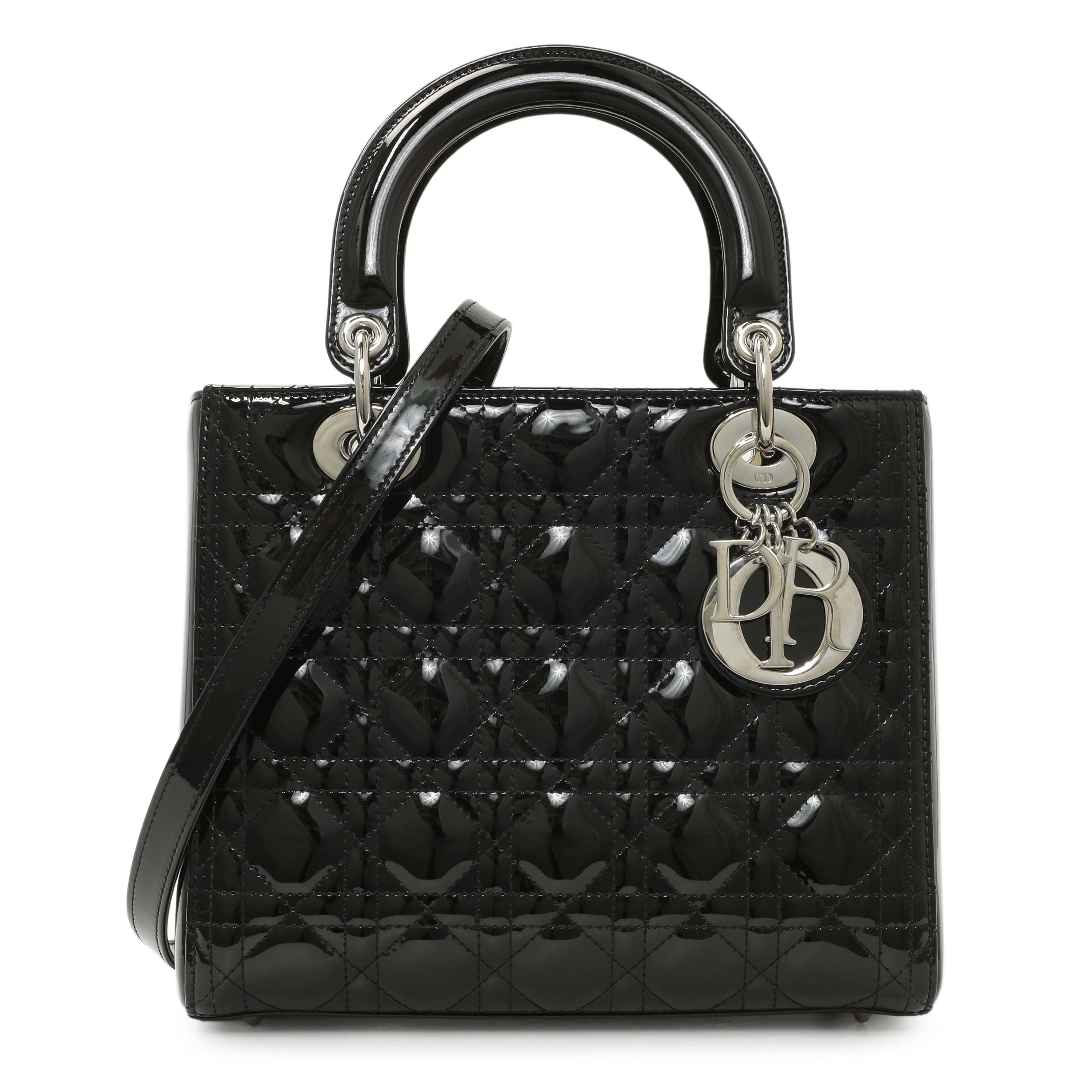Christian Dior Black Patent Cannage Medium Lady Dior – Modaselle