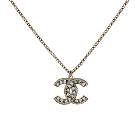Chanel Gold Crystal CC Pendant Necklace Designer Jewellery Chanel