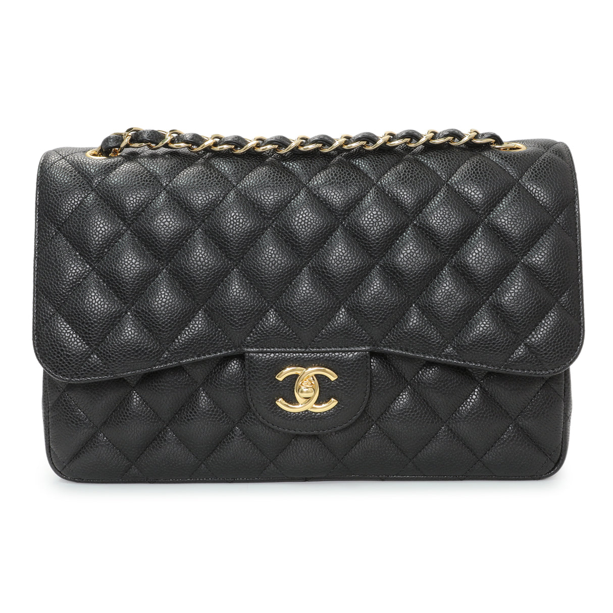 Chanel Black Quilted Caviar Jumbo Double Flap Handbags Chanel