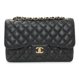 Chanel Black Quilted Caviar Jumbo Double Flap Handbags Chanel