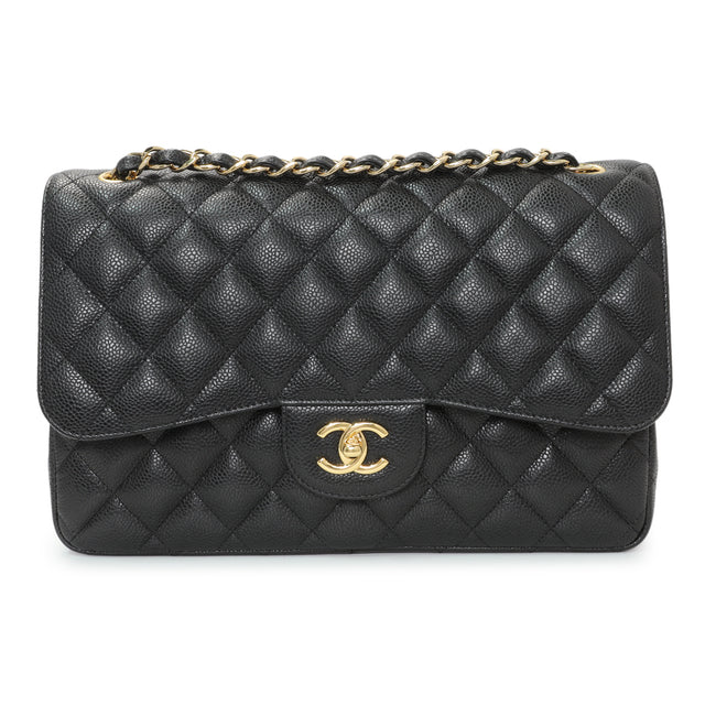 Chanel Black Quilted Caviar Jumbo Double Flap Handbags Chanel