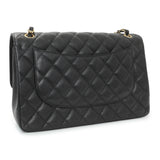 Chanel Black Quilted Caviar Jumbo Double Flap Handbags Chanel