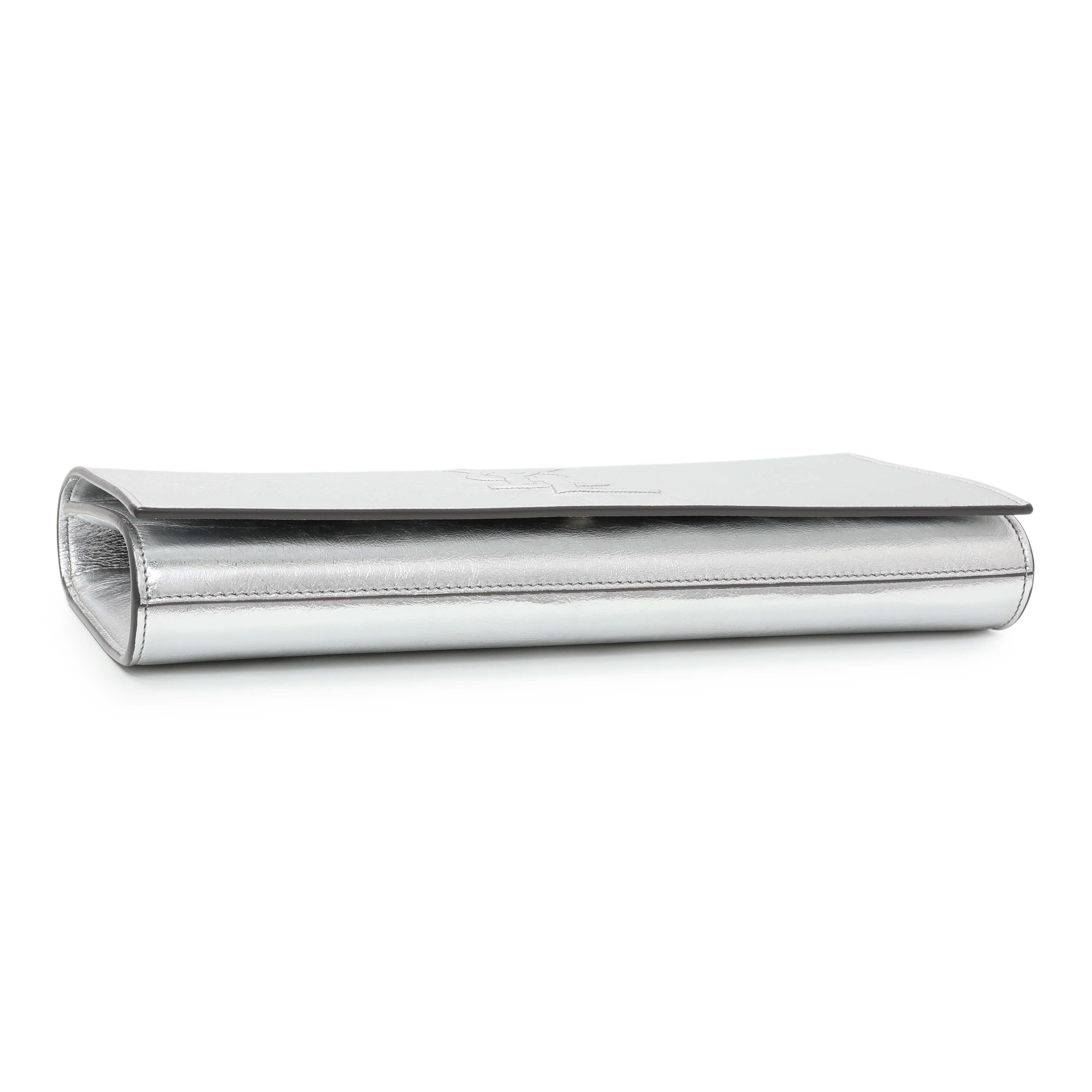 Saint Laurent Metallic Silver Belle De Jour Large Clutch – Modaselle