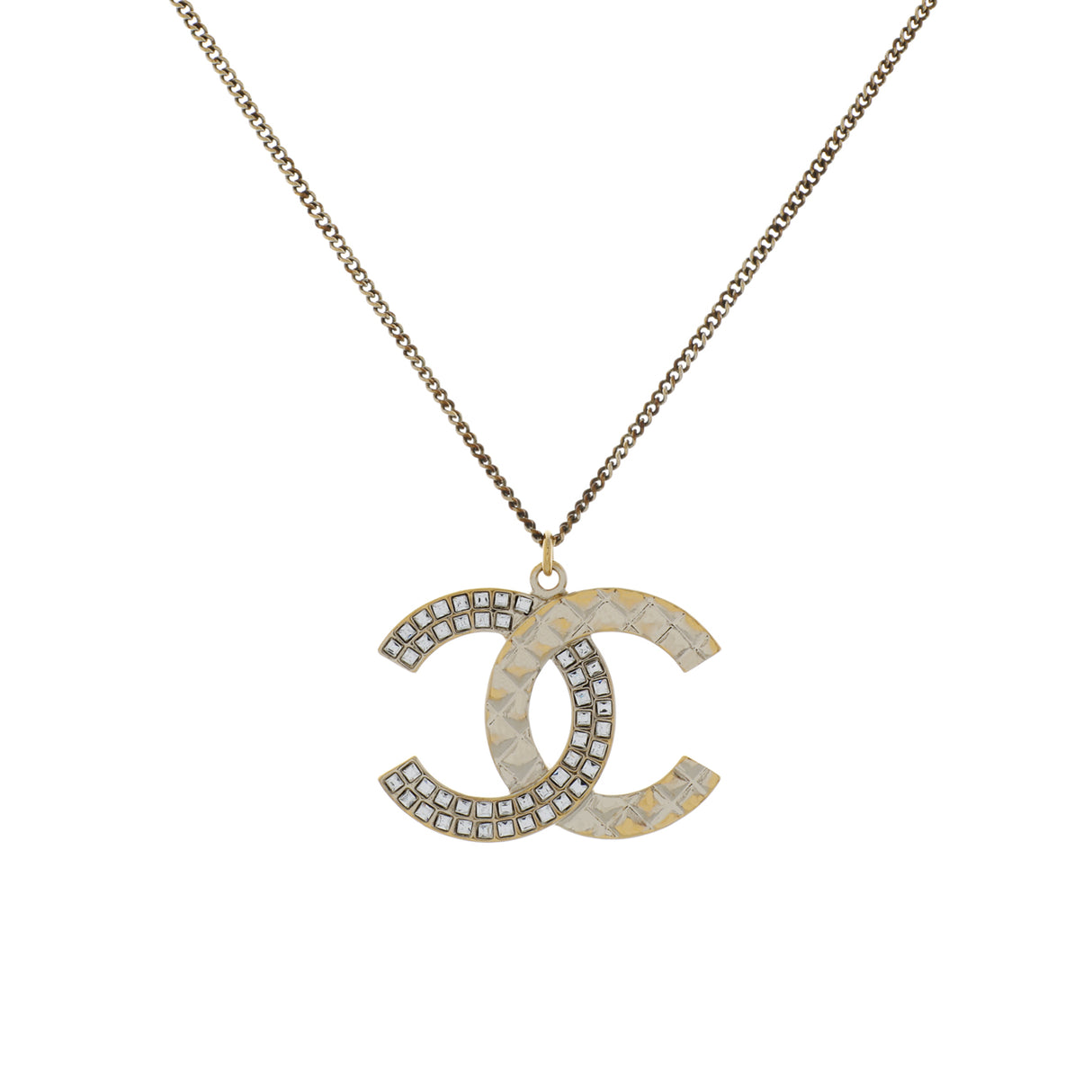 Chanel Gold Silver Aged Hardware Crystal CC Pendant Necklace Designer Jewellery Chanel