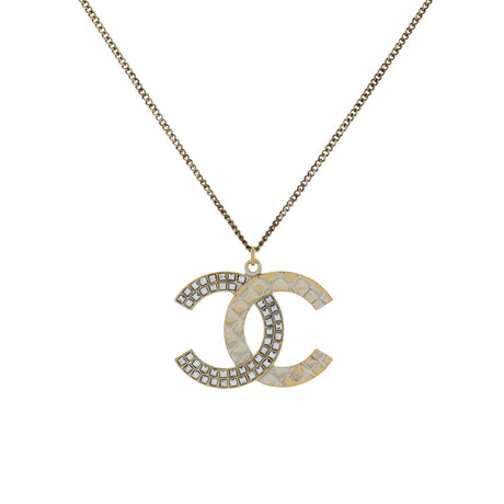 Chanel Gold Silver Aged Hardware Crystal CC Pendant Necklace Designer Jewellery Chanel