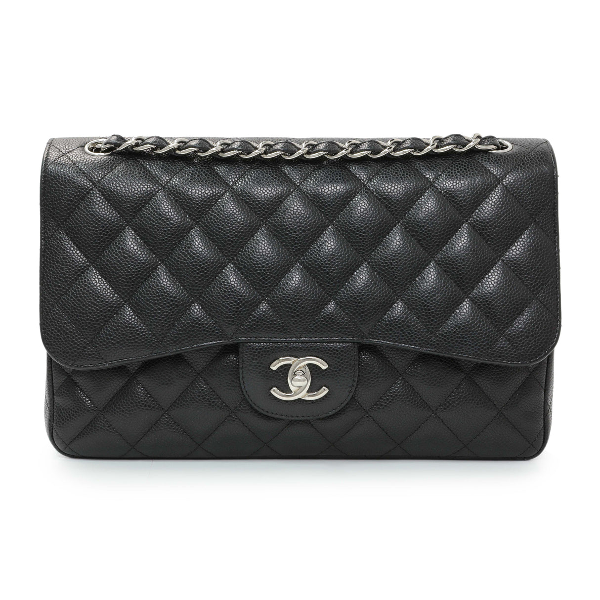 Chanel Black Quilted Caviar Jumbo Double Flap