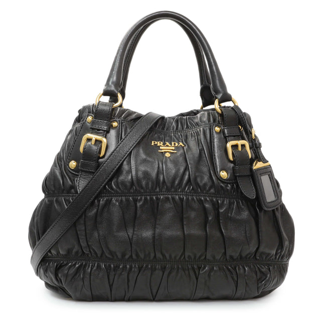 Prada Black Nappa Leather Gaufre Tote Handbags Prada
