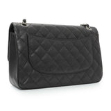Chanel Black Quilted Caviar Jumbo Double Flap