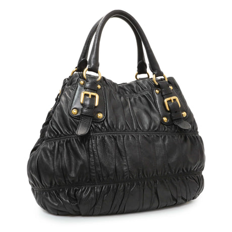 Prada Black Nappa Leather Gaufre Tote Handbags Prada
