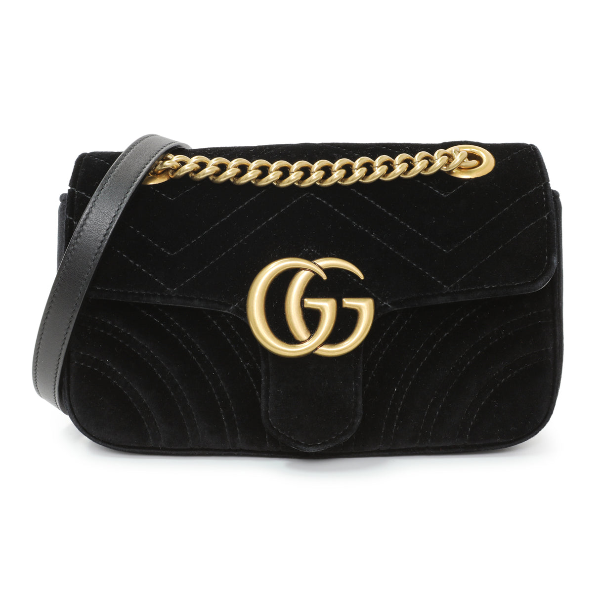 Gucci Black Velvet Matelasse Mini GG Marmont Shoulder Bag Handbags Gucci