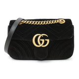 Gucci Black Velvet Matelasse Mini GG Marmont Shoulder Bag Handbags Gucci