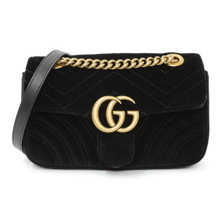 Gucci Black Velvet Matelasse Mini GG Marmont Shoulder Bag Handbags Gucci