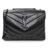 Saint Laurent Black Calfskin Y Quilted Monogram Small Loulou Chain Satchel Handbags Saint Laurent