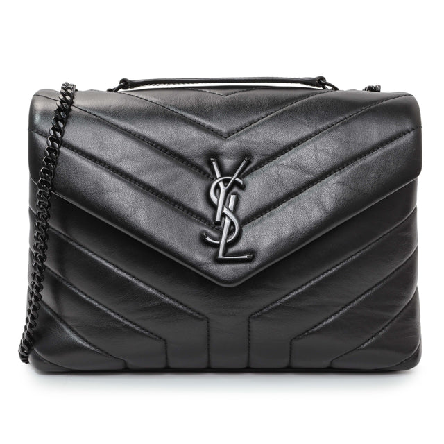 Saint Laurent Black Calfskin Y Quilted Monogram Small Loulou Chain Satchel Handbags Saint Laurent