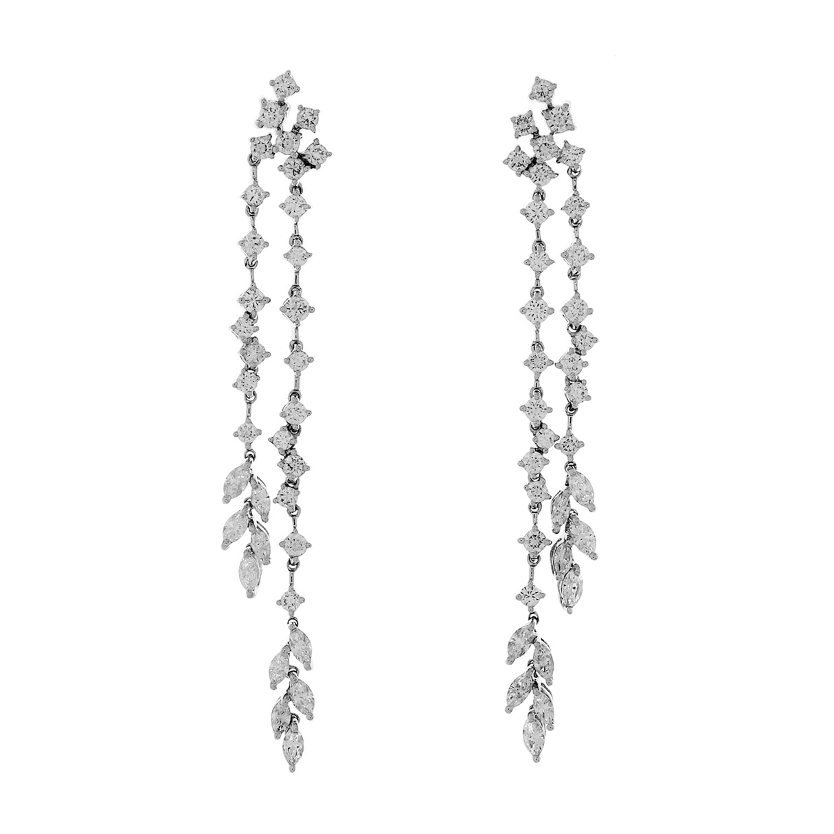 18K White Gold 3.88 Carat Riviere Diamond Earrings