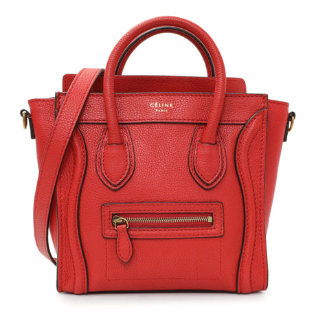 Celine Red Drummed Calfskin Nano Luggage Handbags Celine