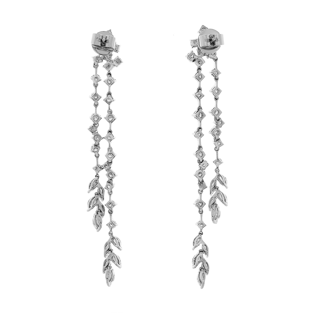 18K White Gold 3.88 Carat Riviere Diamond Earrings