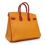 Hermes Jaune D'or Rouge Chevre Birkin 25