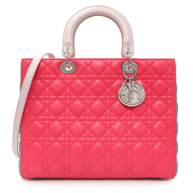 Christian Dior Lambskin Cannage Tri Color Large Lady Dior Handbags Christian Dior