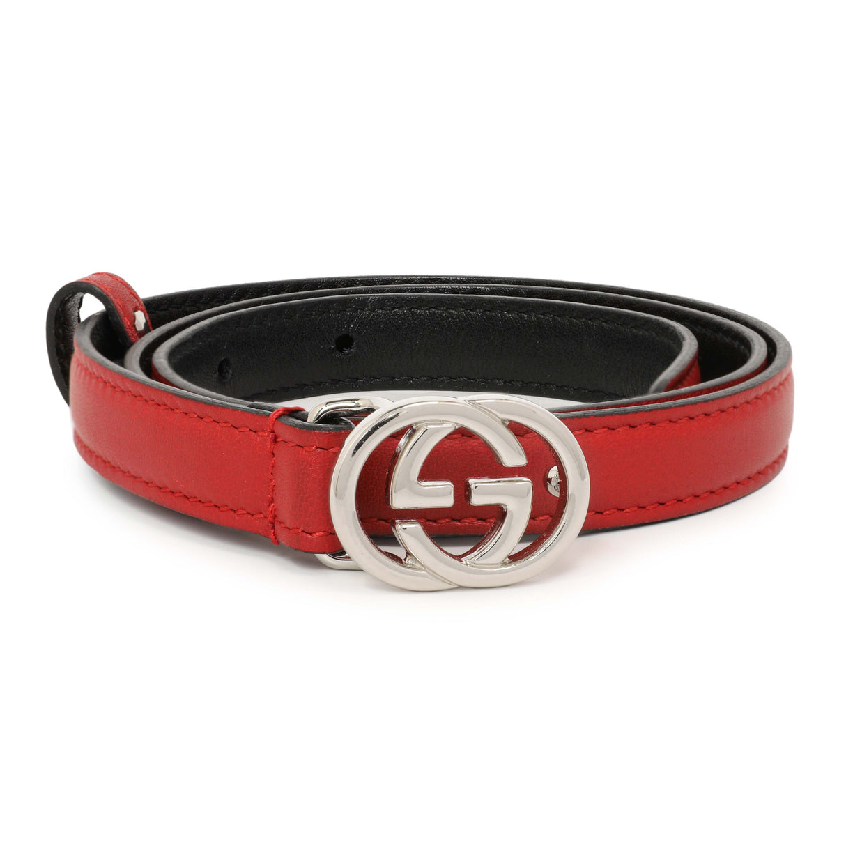 Gucci Red Calfskin Interlocking G 15mm Belt