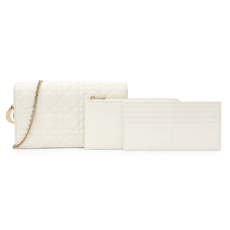 Christian Dior White Lambskin Cannage Lady Dior Pouch with Chain Handbags Christian Dior