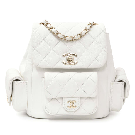 Chanel White Caviar Quilted Mini Cargo Duma Backpack Handbags Chanel