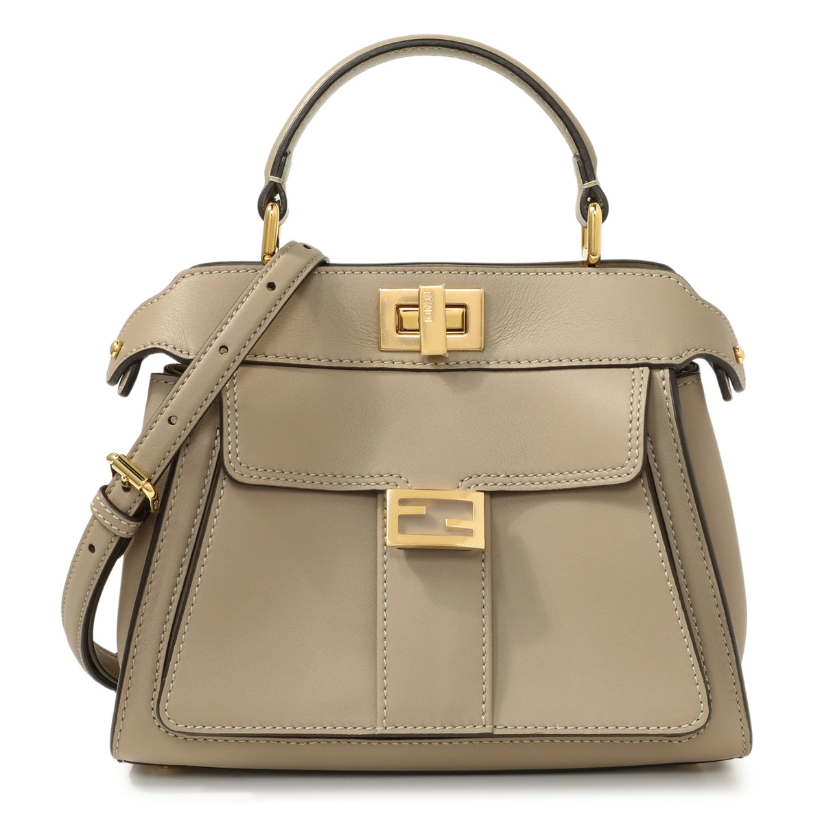 Fendi Grey Nappa Pocket Mini Peekaboo Iconic Satchel