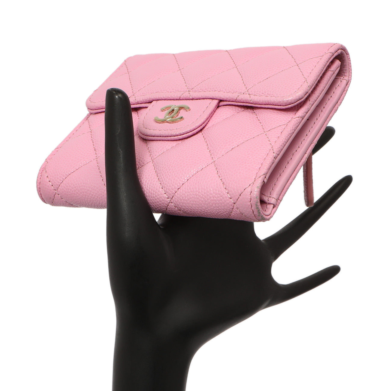 Chanel Pink Quilted Caviar Compact Flap Wallet Modaselle