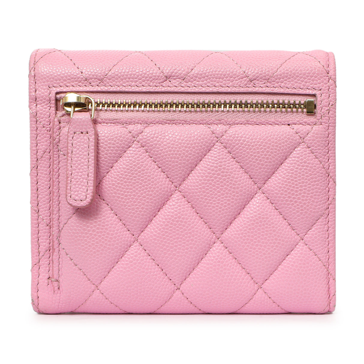 Chanel Pink Quilted Caviar Compact Flap Wallet