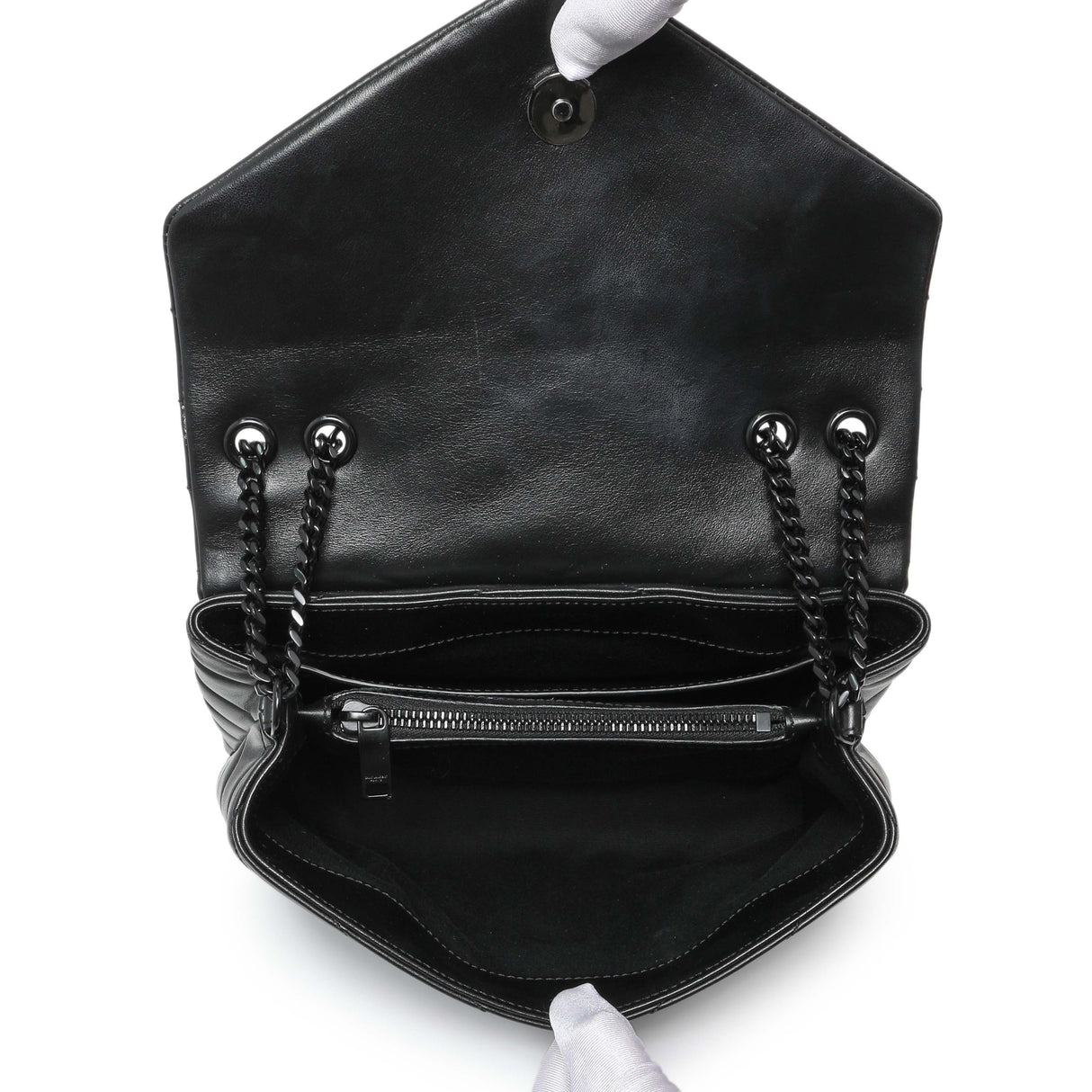 Saint Laurent Black Calfskin Y Quilted Monogram Small Loulou Chain Satchel Handbags Saint Laurent