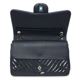 Chanel Blue Chevron Quilted Patent Jumbo Classic Double Flap