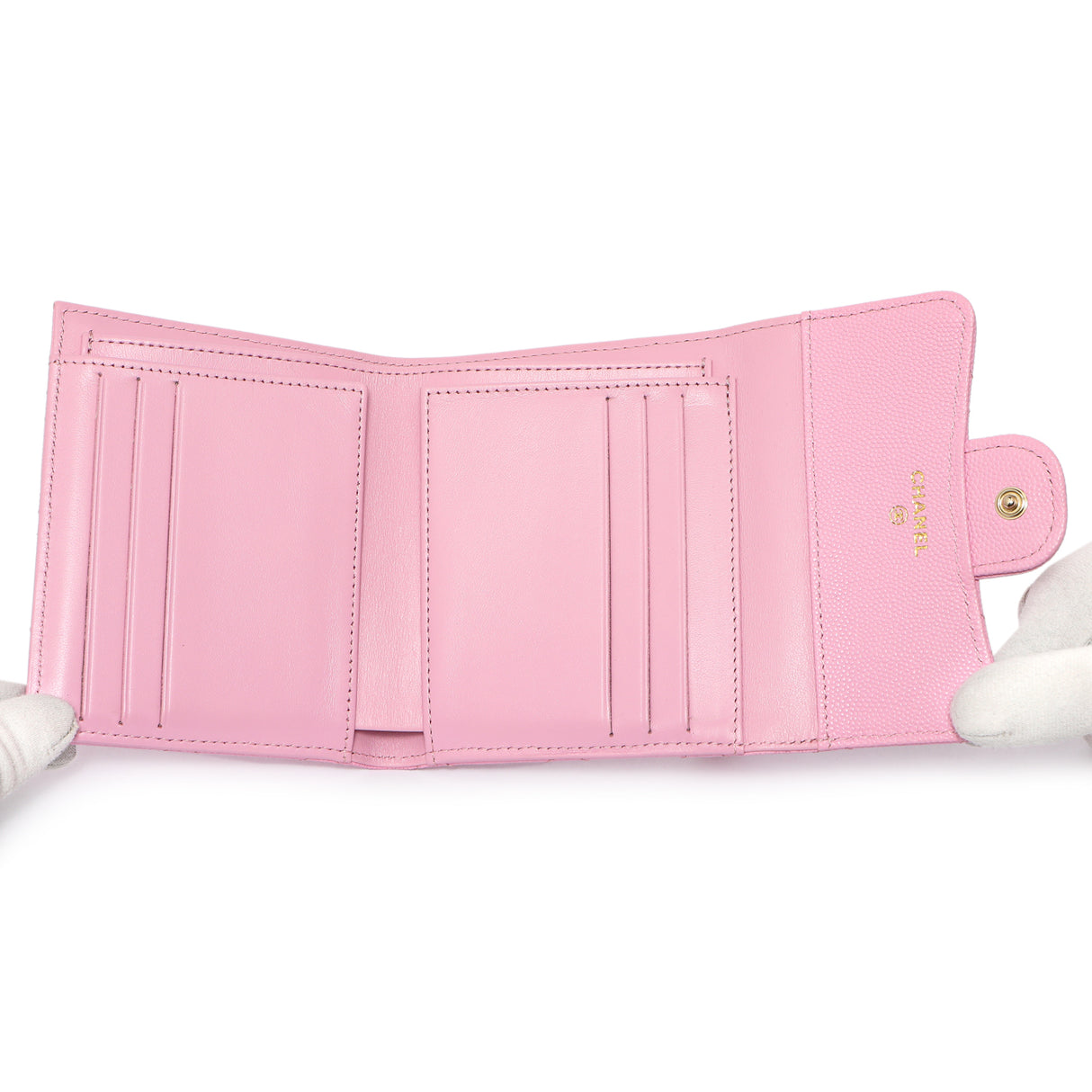 Chanel Pink Quilted Caviar Compact Flap Wallet