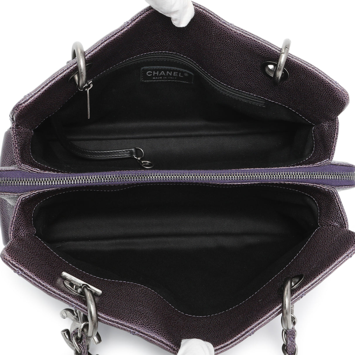 Chanel Purple Iridescent Caviar Quilted Chic Shopping Tote Handbags Chanel